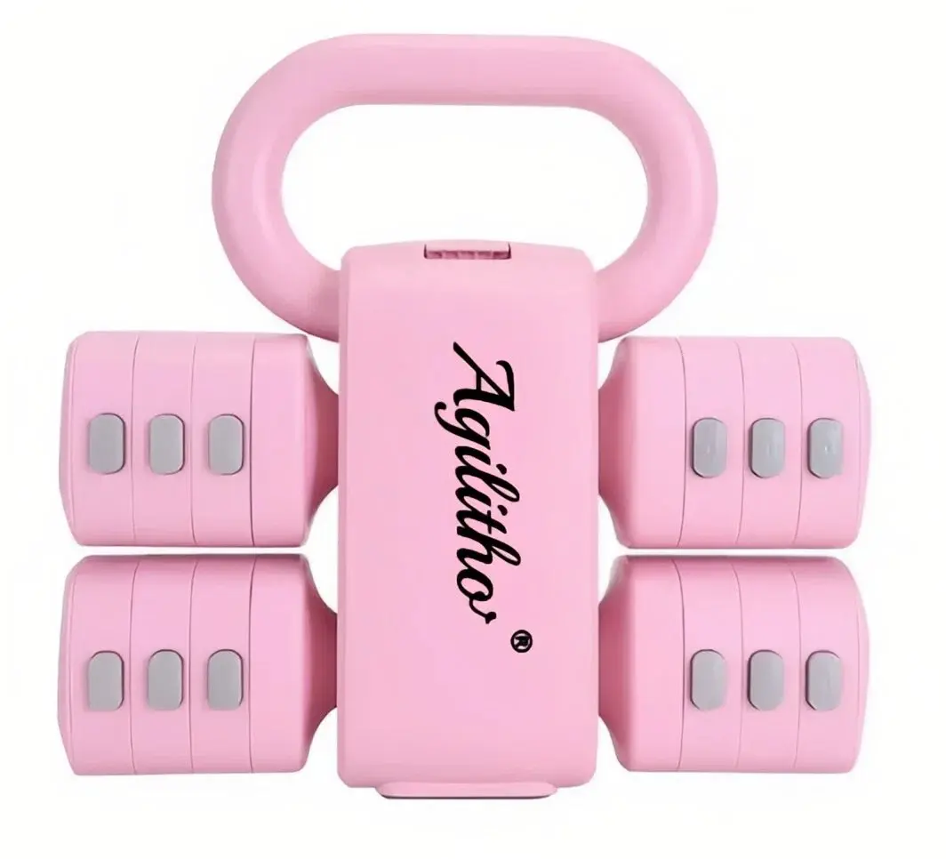 2-in-1 Adjustable Dumbbell & Kettlebell Set, 4-Level 2.2-5.5lb Each, Dual-Button Locking, Portable Space-Efficient for Home Gym Beginners, Full Body Workout Fitness Equipment