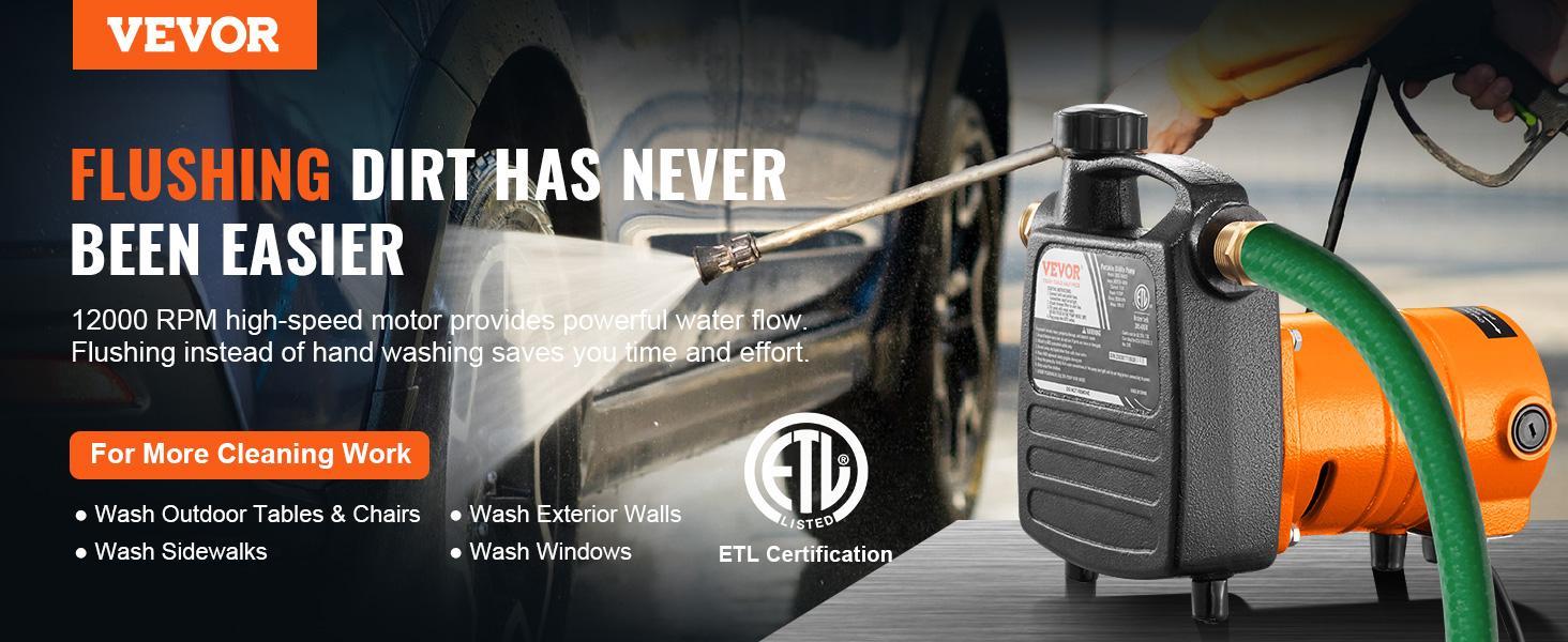 VEVOR Cast Iron Water Transfer Pump, TikTokShopBlackFriday, 115V AC 1600 GPH 1/2HP, Portable Electric Utility Pump with Carbon Brush, Filter, Brass Connectors, for Garden, Rain Barrel, Pool, Pond, Hot Tub, Aquarium Draining