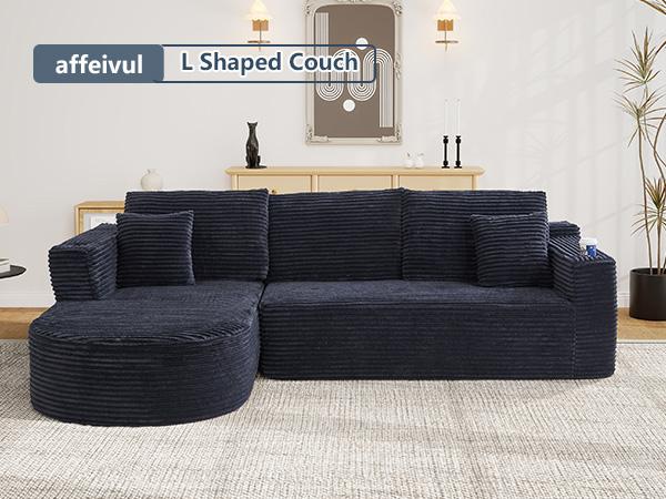 [Two packages will be shipped] Giratree 105-inch Faux Rabbit Fur Sofa, with optional left and right chaise lounges, modular design, L-shaped sectional, cloud-like comfortable modern sofa bed, deep seating design, sponge filling, no assembly required.