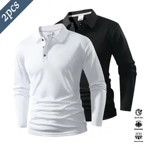 Black Polo Shirt with Turn-Down Collar and Long Sleeves, Three-Button Placket, Slim Fit — Blends Business Casual with Minimalist Design, Timeless and Easy to Pair with Bottoms for a Polished, Confident Everyday Office Look
