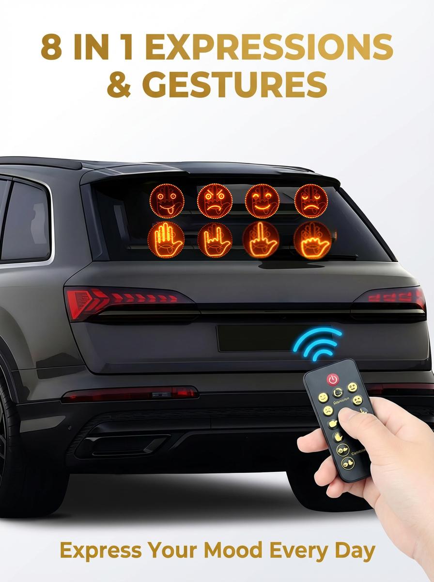LED Car Gesture Light Ultimate 8 Gestures & Emojis Wireless Remote  Easy Install Anti-Tailgate Safety Fun Road Rage Relief Ideal Gift for Drivers Auto accessories car decor cool  cover Car Gadgets car stuff car accessories for men Decoration Automotive