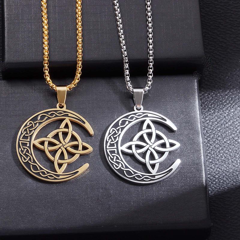 KISSFOO Stainless Steel Moon Celtic Knot Cross Necklace Protection Accessories for Men and Women