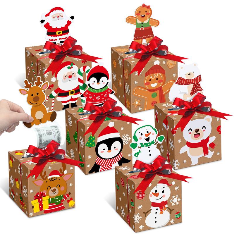 Christmas Clearance Sale 12 Pcs Christmas Money Gift Box Cash Gift Envelopes for Cash Pop Up Cash Holder with Festive Bows Clear Seal Bags Santa Pattern for Friends Wives Sisters,DIY Surprise Merry Pull Box Kit Christmas Holiday Birthday Party Supplies