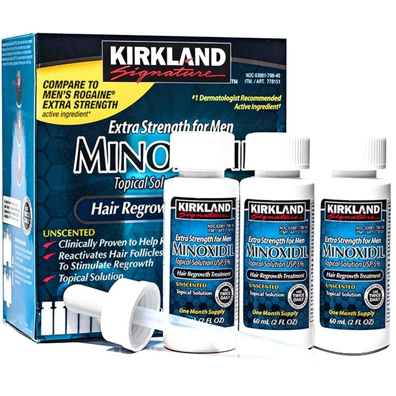 Kirkland Minoxidil 5% for Men Hair Care, Topical Solution Extra Strength Hair Regrowth Treatment for Men Dropper Applicator Included (1 month to 24 month supplies available) (1 month supply)