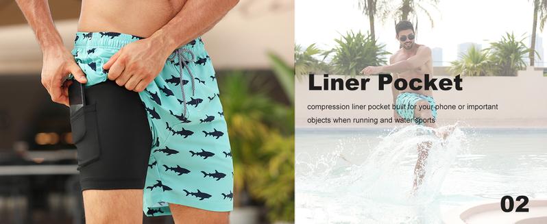 APTRO Men's Quick Dry 2 in 1 Swim Trunks with Compression Liner UPF50+ 4-way Stretch Board Shorts for Swimming Beach Sports