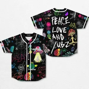 LSDream Peace Love and Wubz Baseball Jersey EDM Music Shirt, EDM Festival Family Gift, Unisex Breathable Men's Jersey, 420 Lover Graphic Shirt, Gift For Baseball Fan EDM Electronics Music