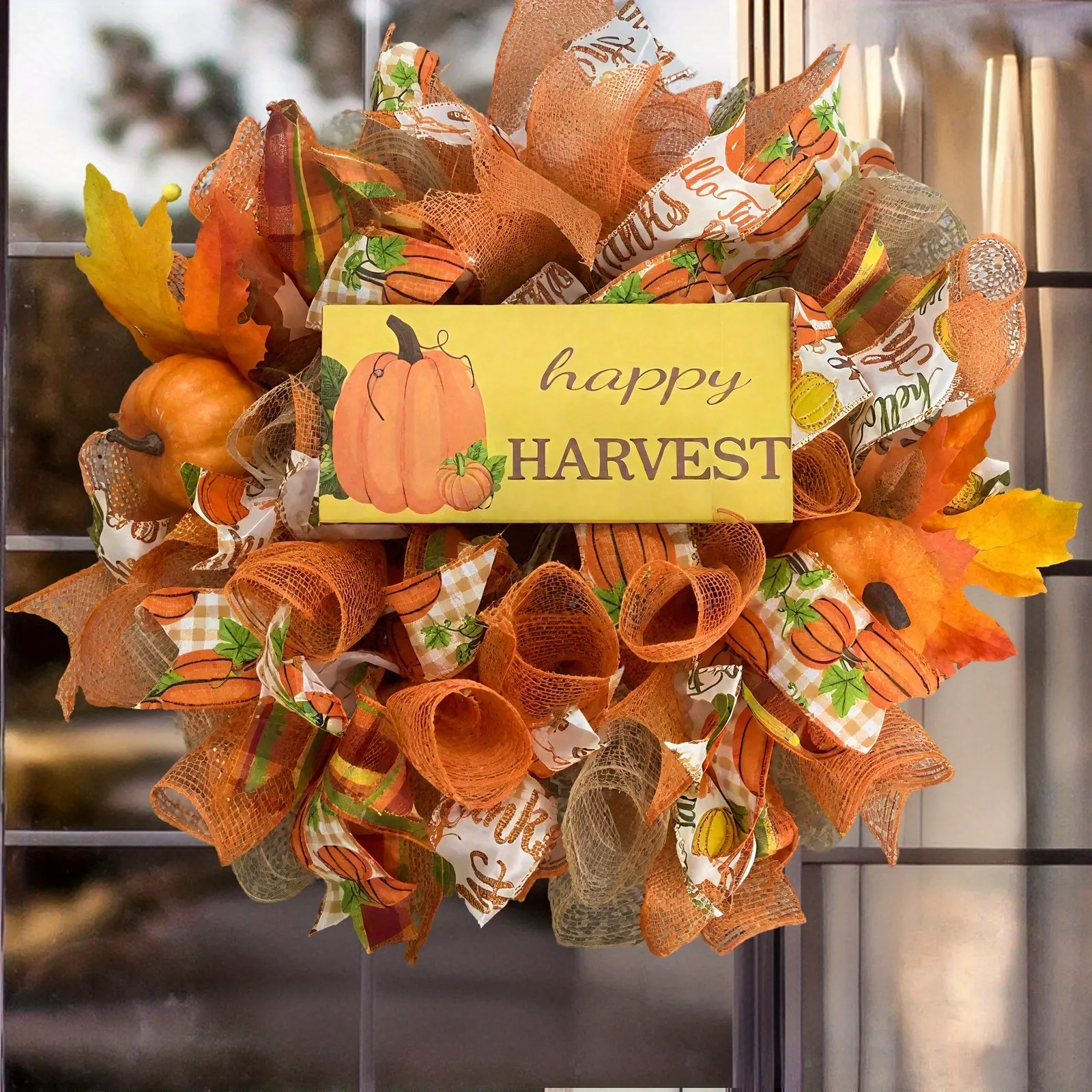 1 pc 24" Autumn Pumpkin Wreaths, Welcome Thanksgiving Front Door Wreath, Halloween Dark Tones Autumn Decoration Wreath, Suitable For Thanksgiving Halloween Harvest Festival Home Decoration Wreath, Decorative Swags/Christmas decoration