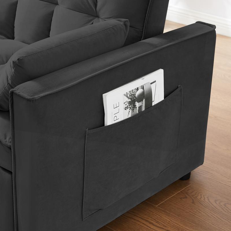 55” 3-in-1 Velvet Convertible Sofa Bed – Modern Double Sofa, Lounge Chair & Sleeper Bed with Adjustable Backrest | Includes Pillows & Storage Bag | Small Space, Apartment & Living Room Furniture | Velvet Futon, Multi-Functional – Easy 20 Min Assembly