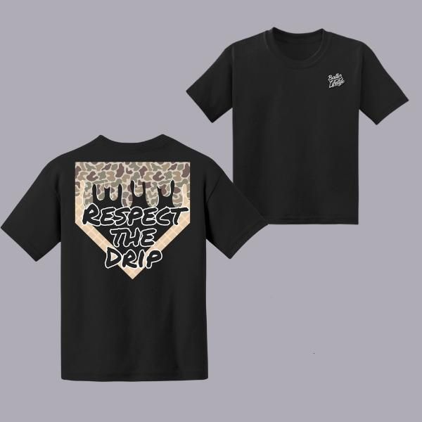 Respect the Drip Camo Drip Youth and Adult Tee, baseball drip, game day shirt, youth boy clothes, trending tee, summer outfit, gift for boy and girl, youth clothing, Old school graphic tee, vacation outfit, funny shirt