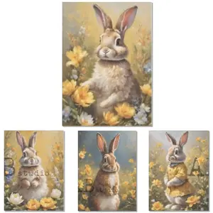 AB Studio - Vintage Bunny with Yellow Flowers Decoupage Paper (A4 Size)