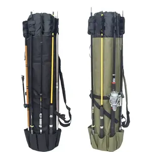 Portable Compact Fishing Rod Storage Bag, Waterproof Canvas Travel Case, Durable Fishing Gear Organizer Box, Ideal for Outdoor Activities