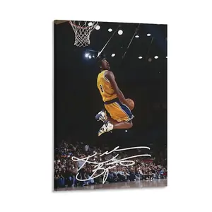 1PCS With Framed NBA Legend Kobe Bryant Dunk Moment Canvas Wall Art with Solid Wood Frame Sports Memorabilia Decorative Painting for Living Room Bedroom Office Gym Home Decoration Gift for Basketball