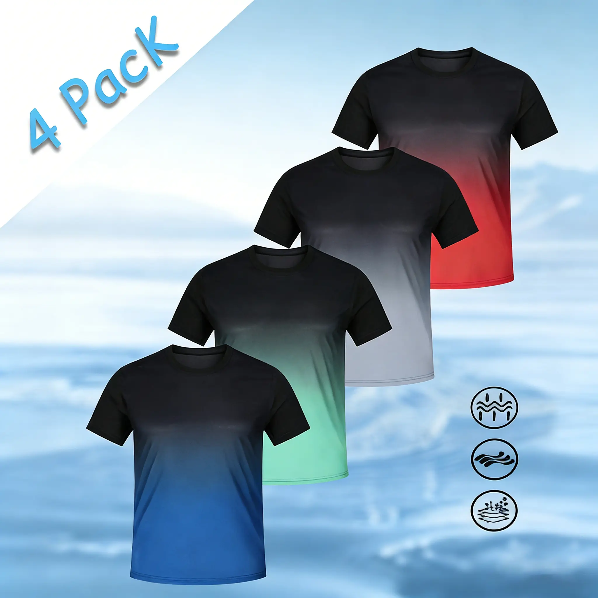 Teen Boys' 4-Pack Quick-Dry Crew-Neck Athletic T-Shirts - Cool Crew-Neck Fit, Breathable, Short-Sleeved, Gradient Solid Color, Suitable for Gym, Outdoor Sports, Athletic Look, Solid Colors