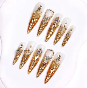 Lovful Stiletto Long Length 2.2'' Trendsetting Handmade Acrylic Press on Nails | 10PCS Reusable, Salon Quality, Link 2 H201-H312 Metal Nailcare