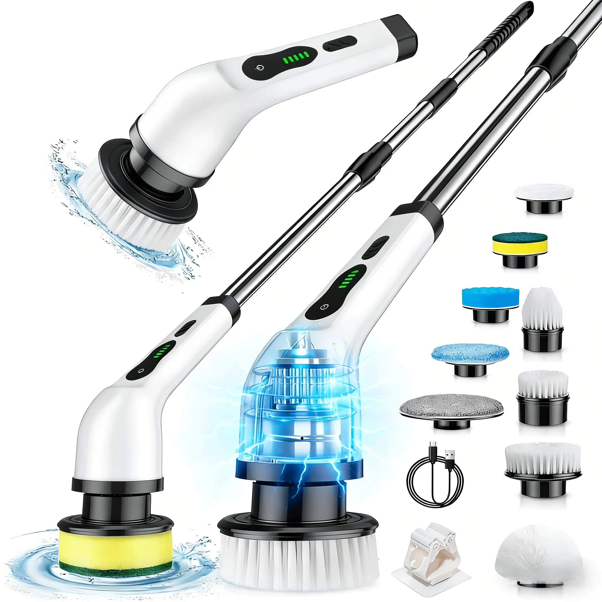 9-in-1 Multifunctional Cordless Electric Spin Cleaning Brush with 9 Replaceable Brush Heads, 2 Adjustable Speeds, Detachable