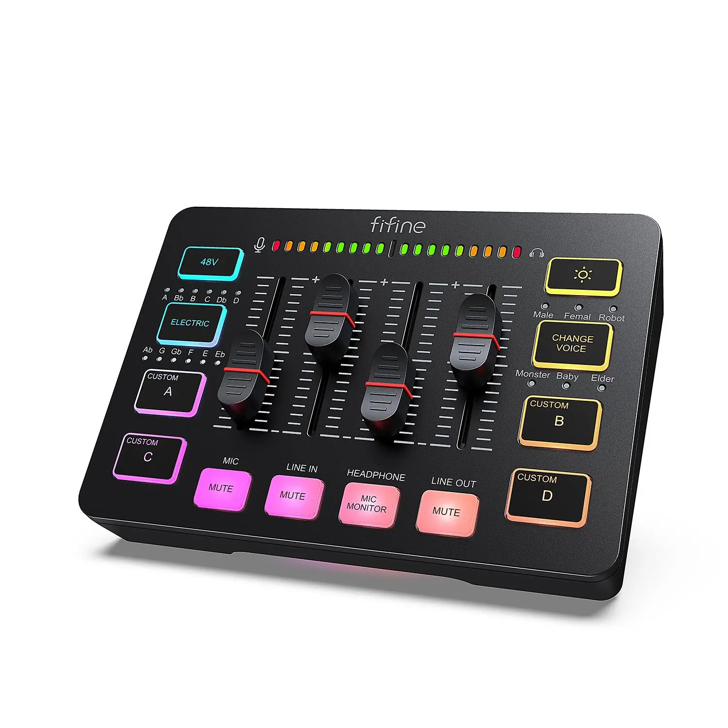 fifine SC3 Audio Mixer for Streaming & Gaming, XLR Interface Device with RGB, 48V Phantom Power, Volume Faders, Mute Button – Compatible with PC, Smartphone, Phone, PS5