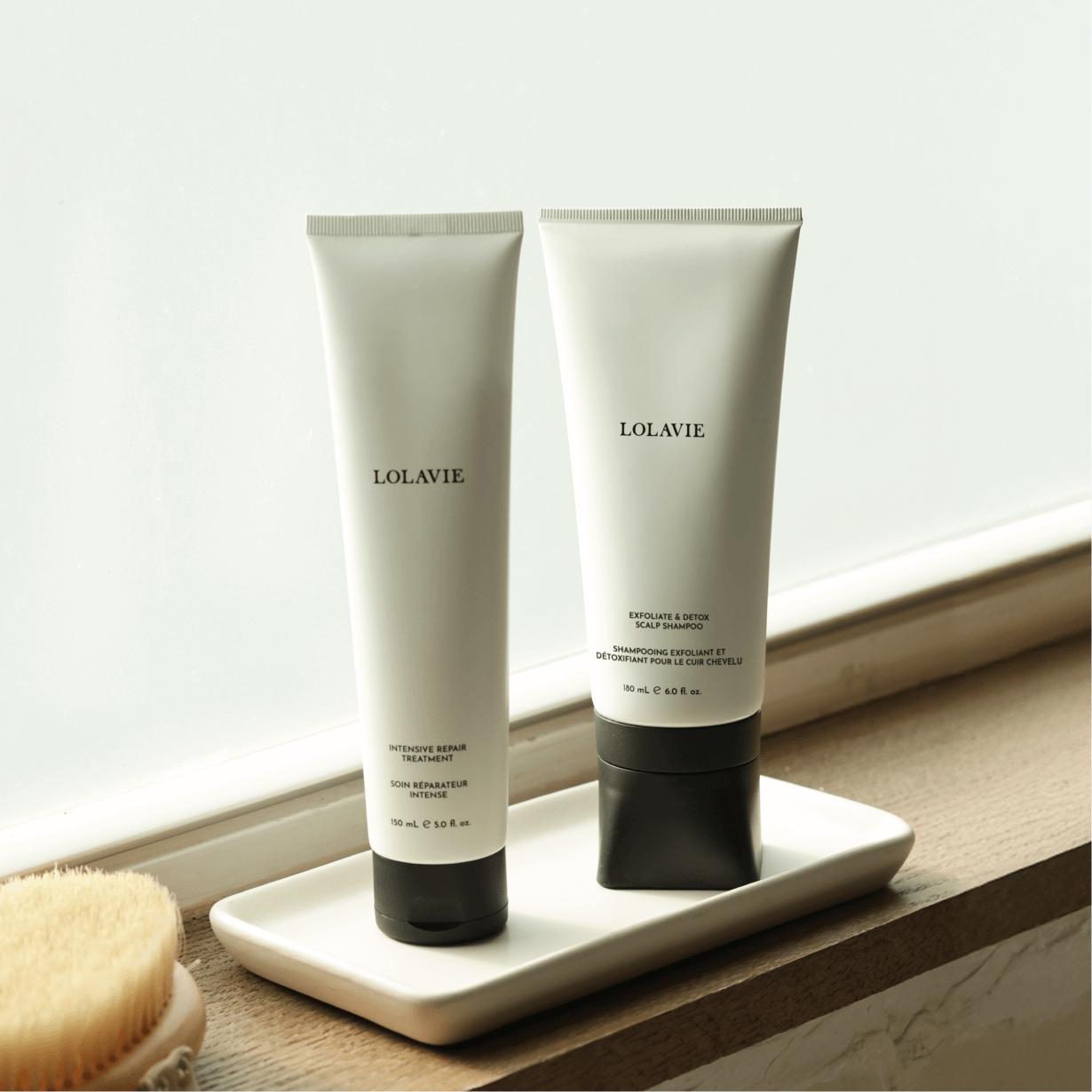 LOLAVIE Jen’s Sunday Reset Duo Haircare In-Shower Bundle - Sulfate-Free Charcoal Scalp Exfoliate & Detox Shampoo, Glycolic Natural Extracts Intensive Repair Conditioner