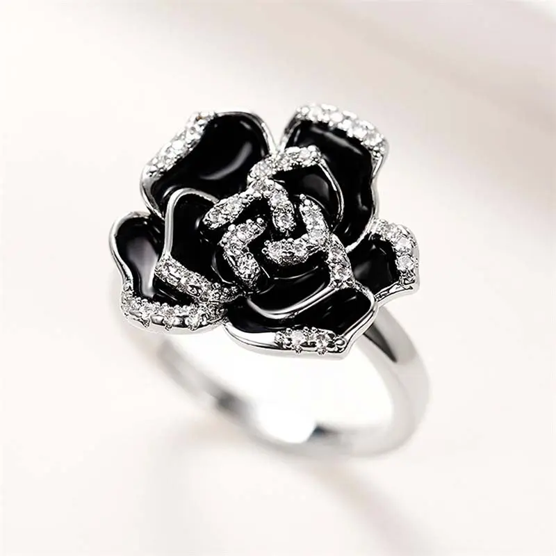 Black rose ring, vintage zircon ring, available in multiple sizes, a perfect everyday gift for women.