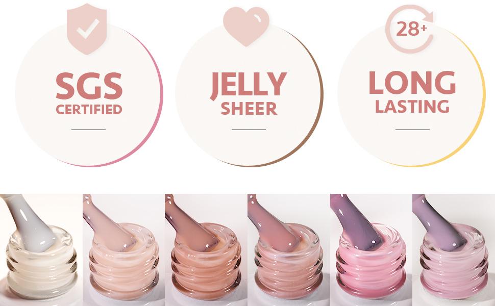 GAOY Luck in Love Jelly Pink Gel Nail Polish Set of 6 Transparent Colors Nude White Sheer Gel Polish Kit for Salon Gel Manicure and Nail Art DIY at Home