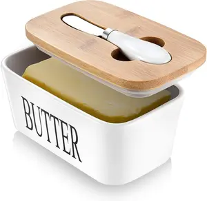 Ceramic Butter Dish with Lid & Knife – Airtight Butter Keeper Container for Kitchen Countertop