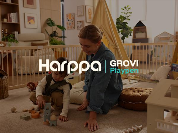 HARPPA Wooden Baby Gate Playpen | Adjustable Play Yard for Infants & Toddlers, Natural Finish Baby Fence, Non-Toxic Pinewood, Foldable DIY Shapes,Baby Items