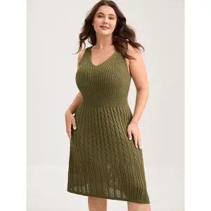 【Textured】 BLOOMCHIC Cable-Knit Waist-Cinched Woven Midi Dress 2026 Summer Vibes Swimweek