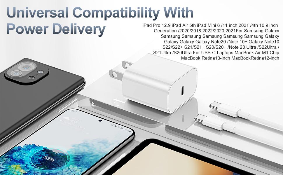 2 Pack 20W Super Fast Charger with 6FT/10FT Type-C to C Cable for iPhone 16/15,iPad Pro 12.9/11,Air,Mini, USB Mobile Smartphone Charging Device Electronic Cellphone