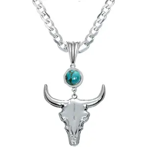 Rustic Longhorn Western Necklace | Western Turquoise Pendant with Chain