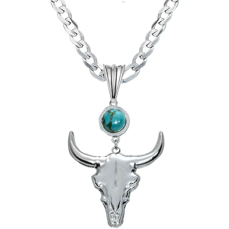 Rustic Longhorn Western Necklace | Western Turquoise Pendant with Chain