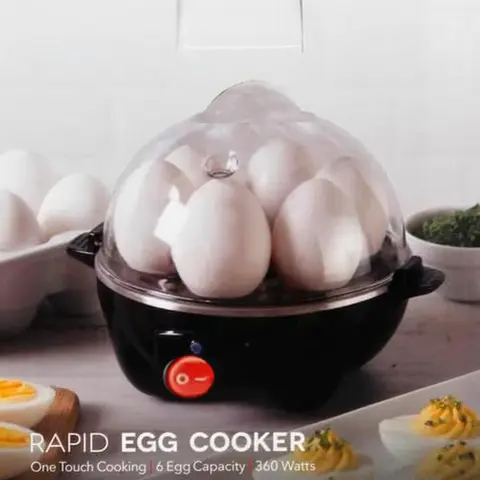 6-in-1 Compact Egg Boiler Machine with 6 Egg Holder Tray - BPA-Free, 1lb Capacity, Automatic Shut Off, Soft/Hard Control, Easy Peeling, Fast Prep, First Apartment & Camper/RV Traveling Friendly, Includes Recipe Book (Black)