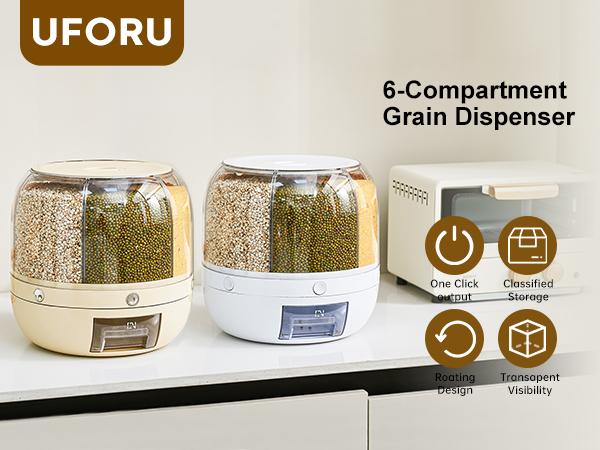 UFORU Moisture-Proof Airtight Grain Dispenser with lid, Multi-Grid Large Capacity Grain Storage,Container Perfect for Rice, Grains, Cereals, Flour, Pet Food & Mini Candies,kitchen organization,food storage containe,food storage container