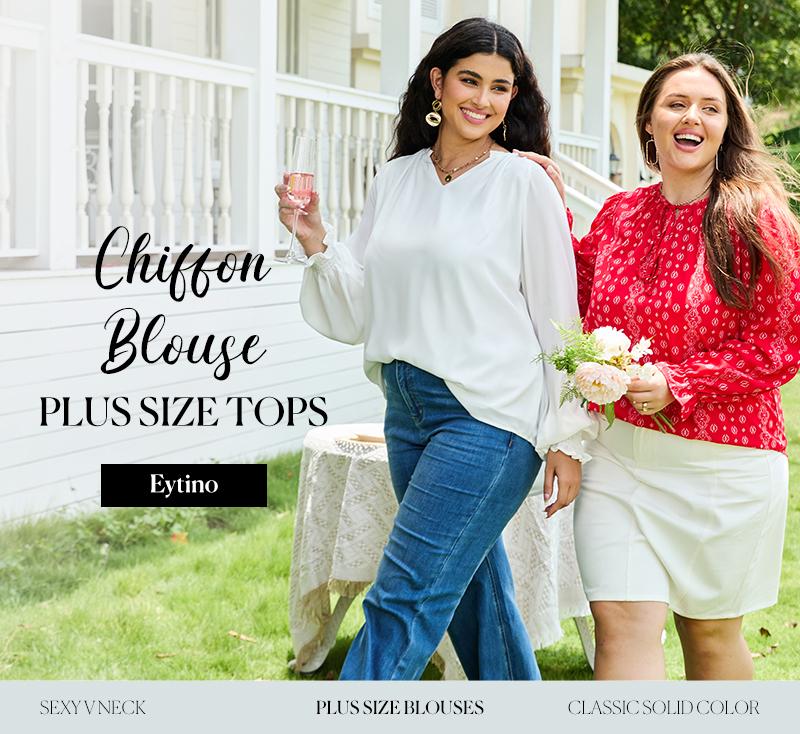 Eytino Womens Plus Size Tops Sexy V Neck Smocked Long Sleeve Casual Chiffon Blouse Flowy Work Shirts(1X-5X)