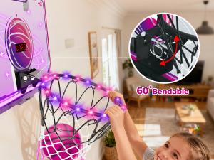 VATOS Basketball Hoop for Girls Indoor, LED Basketball Hoop with 7 Color Lights, Glowing Rim, Scoreboard & Remote Controller, Basketball Set Sports Toys Birthday Gifts for Girls Kids Teens 5-12