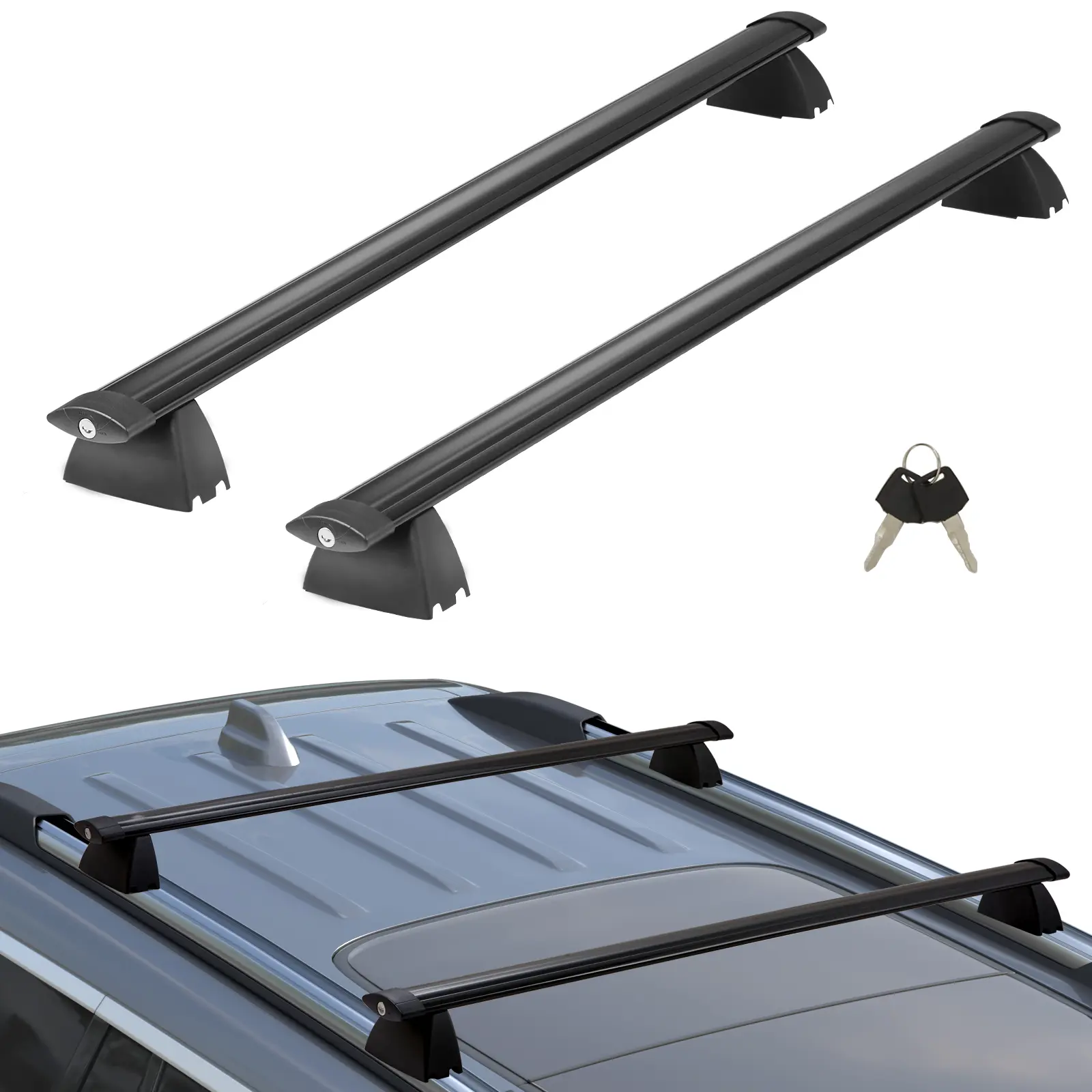 【Summerfinds】VEVOR Lightweight Vibration-Free Rustproof Aluminum Car Roof Rack Cross Bars, Drill-Free Mount, 2011-2021 Fit for Jeep Grand Cherokee (Grooved Side Rails), 200 lbs Load Capacity, Lock System with 2 Keys, Car Accessory, Roof Racks