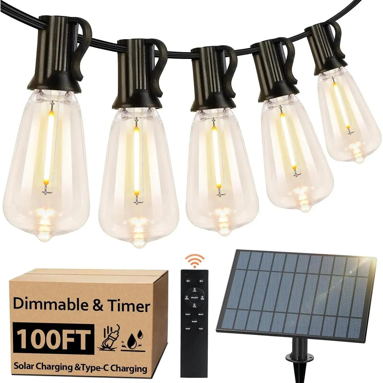 【Clearance】MATULSA Waterproof Solar Outdoor String Lights, Energy Saving String Lights with Shatterproof ST38 LED Bulbs Great for Mood Setting, Easy Assemble Patio Hanging Lights for Backyard Garden Party, 50/60/100/120/150/200Ft Available