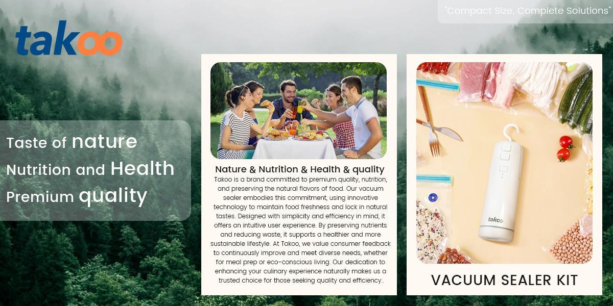 TAKOO Cordless Handheld Vacuum Sealer Kit, 3-in-1 Food Saver for Bags, Mason Jars & Wine Bottles, Seals Snacks & Inflates Balls, with Bonus Reusable Bags