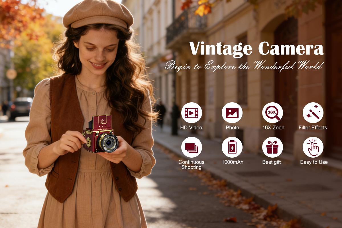 T-JERZENS Retro Digital camera,Portable vintage Camera,16X Digital Zoom 2.7K vlogging camera for beginner,cameras for photography,Compact Travel Camera for Boy,Girl,Birthday Gifts,New Year Gift