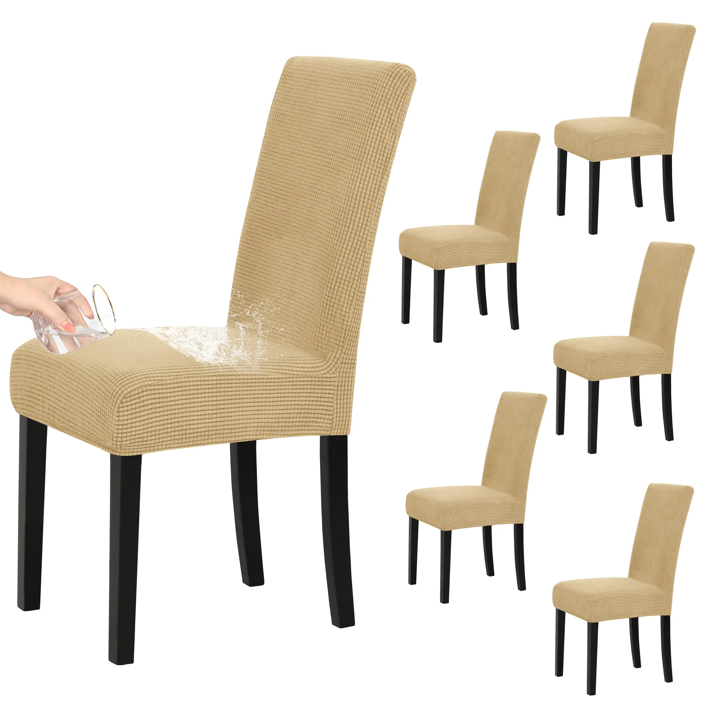Easy-Going Waterproof Dining Chair Cover Set of 2/4/6/8, Leakproof Durable Stretch Jacquard Parson Chair Slipcover Removable Washable Chair Protector for Home, Restaurant, Banquet