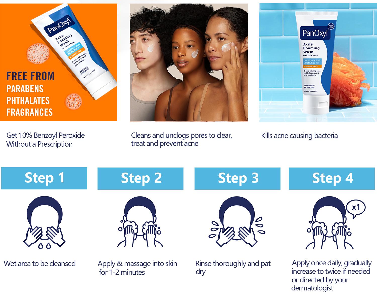 [PanOxyl official] PanOxyl Acne Foaming Wash - Maximum Strength Formula with 10% Benzoyl Peroxide - Clear，3 oz（85g） Facial Skincare