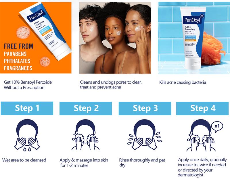 [PanOxyl official] PanOxyl Acne Foaming Wash - Maximum Strength Formula with 10% Benzoyl Peroxide - Clear，3 oz（85g） Facial Skincare