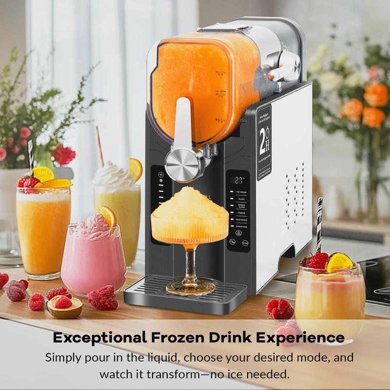 Slushie Machine 54oz Capacity With 6 Preset Settings: ICE CREAM, SLUSH, SPIKED SLUSH, Frappe, MILKSHAKE, AND CHILLED JUICE. Auto-Clean, Intelligent Interface With Digital Display And Stainless Steel