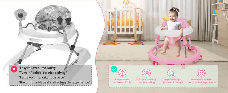 Foldable Baby Walker with 9 Adjustable Heights!Mute Wheels & Footrest, Perfect Activity Center for Boys & Girls Aged 7-18 Months, Portable & Space-Saving! ! Floorwalker Foldable Baby Walker with 9 Adjustable Heights!Mute Wheels & Footrest, Perfect Activity Center for Boys & Girls Aged 7-18 Months, Portable & Space-Saving! ! Floorwalker