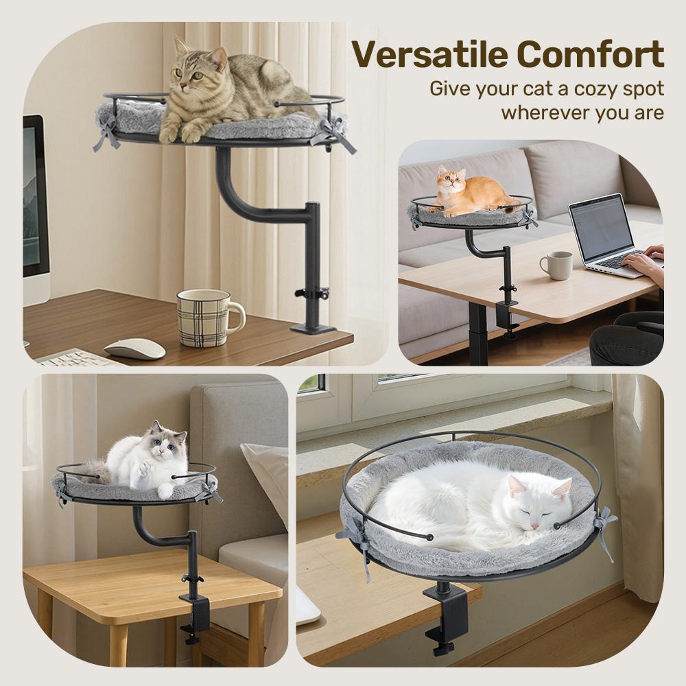 PawGiant Cat Desk Bed, 360° Rotating Floating Cat Bed, Modern Desktop Cat Nest, Desk Mounted Perch Attachment, Height Adjustable Cat Bed for Desk Holds up to 40lbs, Cat Hammock with Washable Cushions, Machine-Washable Plush Cover, Pet Valentine's Day