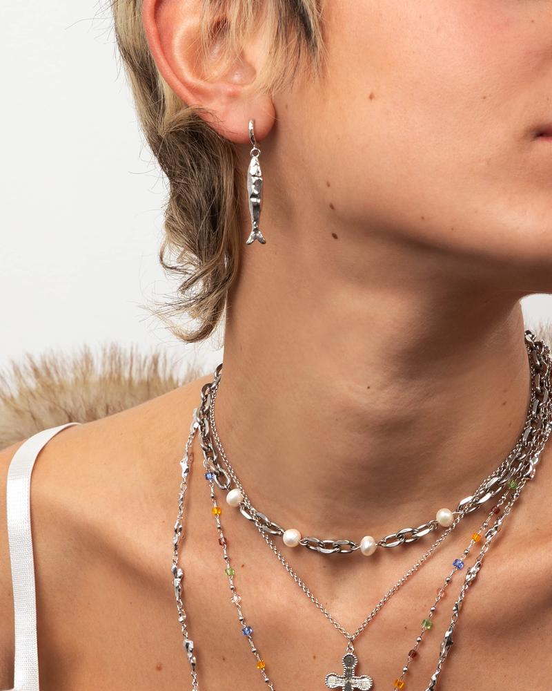 en route Silver Anchovy Earrings, Textured Fish-series Jewelry, Versatile Accessory for Layering, Matching Sets and Casual to Bold Outfits