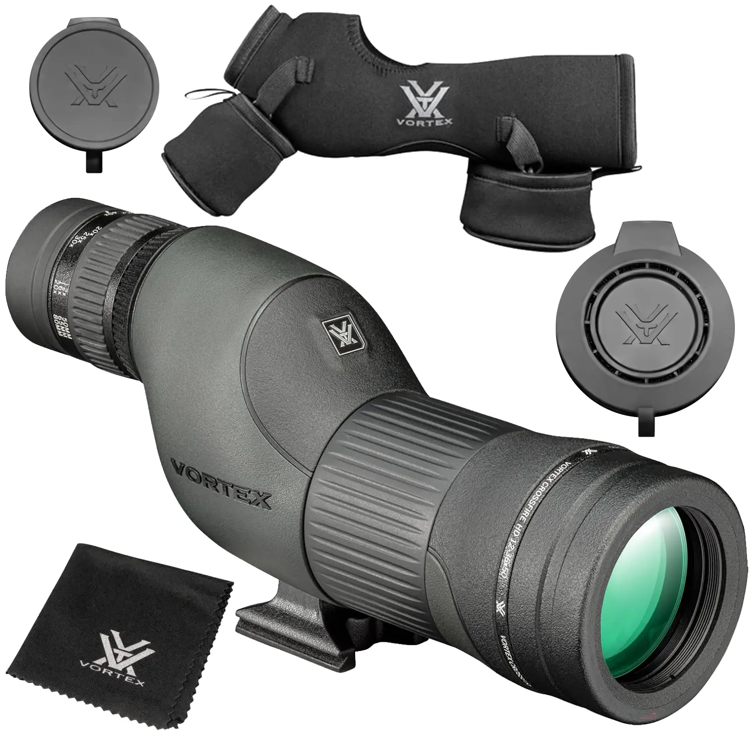 Vortex Crossfire HD 12-36x50 Straight Tube Spotting Scope for Hunters, Outdoor Sports, with Rubber Armor, Waterproof, Wide Field of View, Multi-Coated Lens, Arca-Swiss Compatible Mount & Foot, +Free Camo Forest Hat