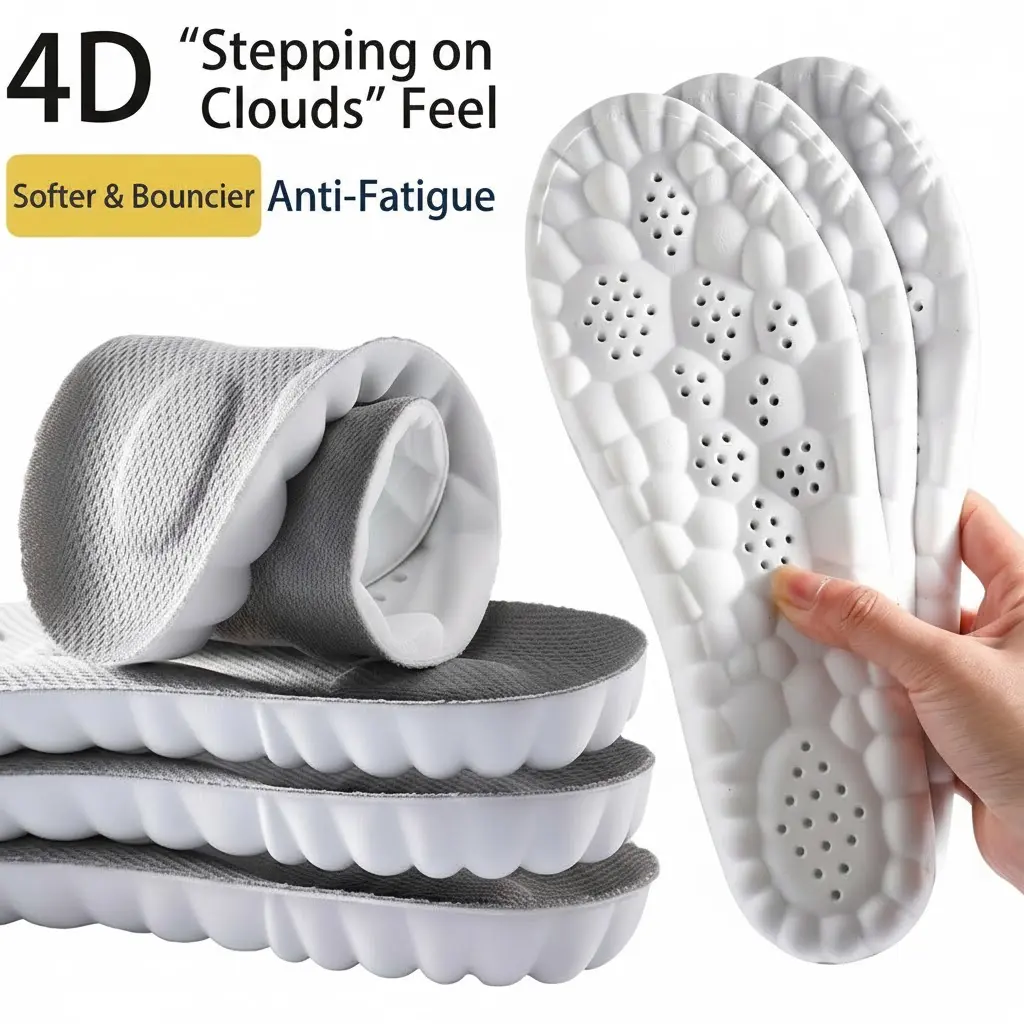 PHEFEE Men's & Women's 4D Cloud Soft Footwear Insoles, Shock-Absorption Acupressure Shoe Inserts, Breathable 3D U-Heel Cup Massage Footbed for Work Boots, Sneakers, Foot Pain Relief, Dry Feet Solutions