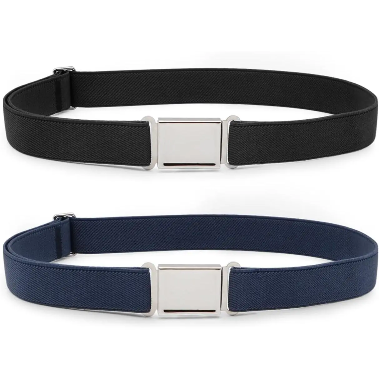 KF5-35 Kids' Classic Stretch Elastic Belt with Magnetic Buckle - 2 Pack Adjustable, Comfortable & Lightweight Elastic Waistband Great for Boys and Girls, Perfect Gift For Babies And Toddlers, Safe Clasp Adjuster, School, Woven Polyester Weaved Elastic