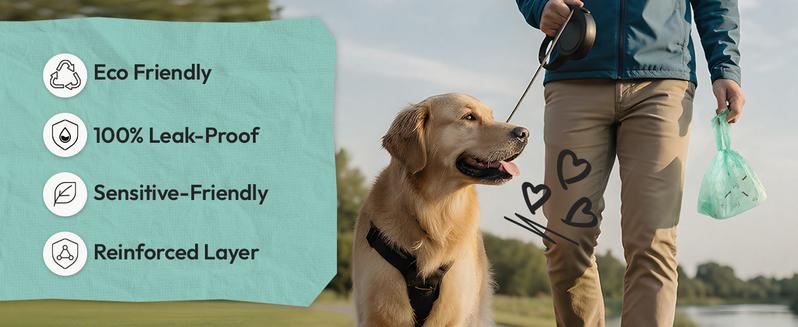 100% Leak-Proof Double-Layer Dog Poop Bags｜Extra Thick, Tear-Resistant & Unscented｜Easy Tie Handles for Clean, Stress-Free Pet Waste Cleanup（100 Count）
