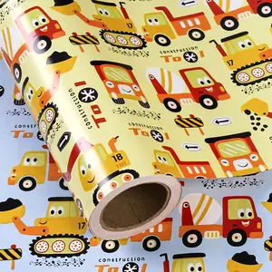 WRAPAHOLIC Construction-Themed Wrapping Paper Roll - Mini Roll - 17 inches x 33 feet - Specially Designed for Boys' Birthday Parties/Baby Baptism Parties with Excavator, Tractor, and Truck Patterns
