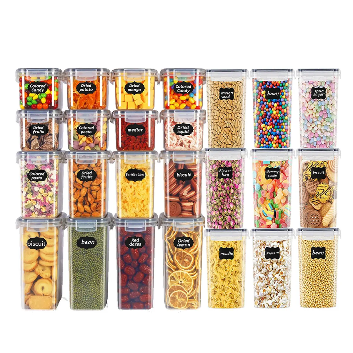 6/15/24/42pcs airtight food storage containers, food airtight jars, kitchen storage boxes, with labels and markings - BPA free, dishwasher safe, suitable for grains, pasta, flour and sugar - easy to organize and store dry foods